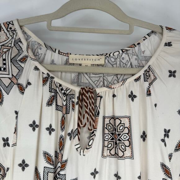 Lovestitch Santa Fe Tassel Dress Womens Size M Ivory Tribal Print Gypsy Bohemian - Picture 4 of 10